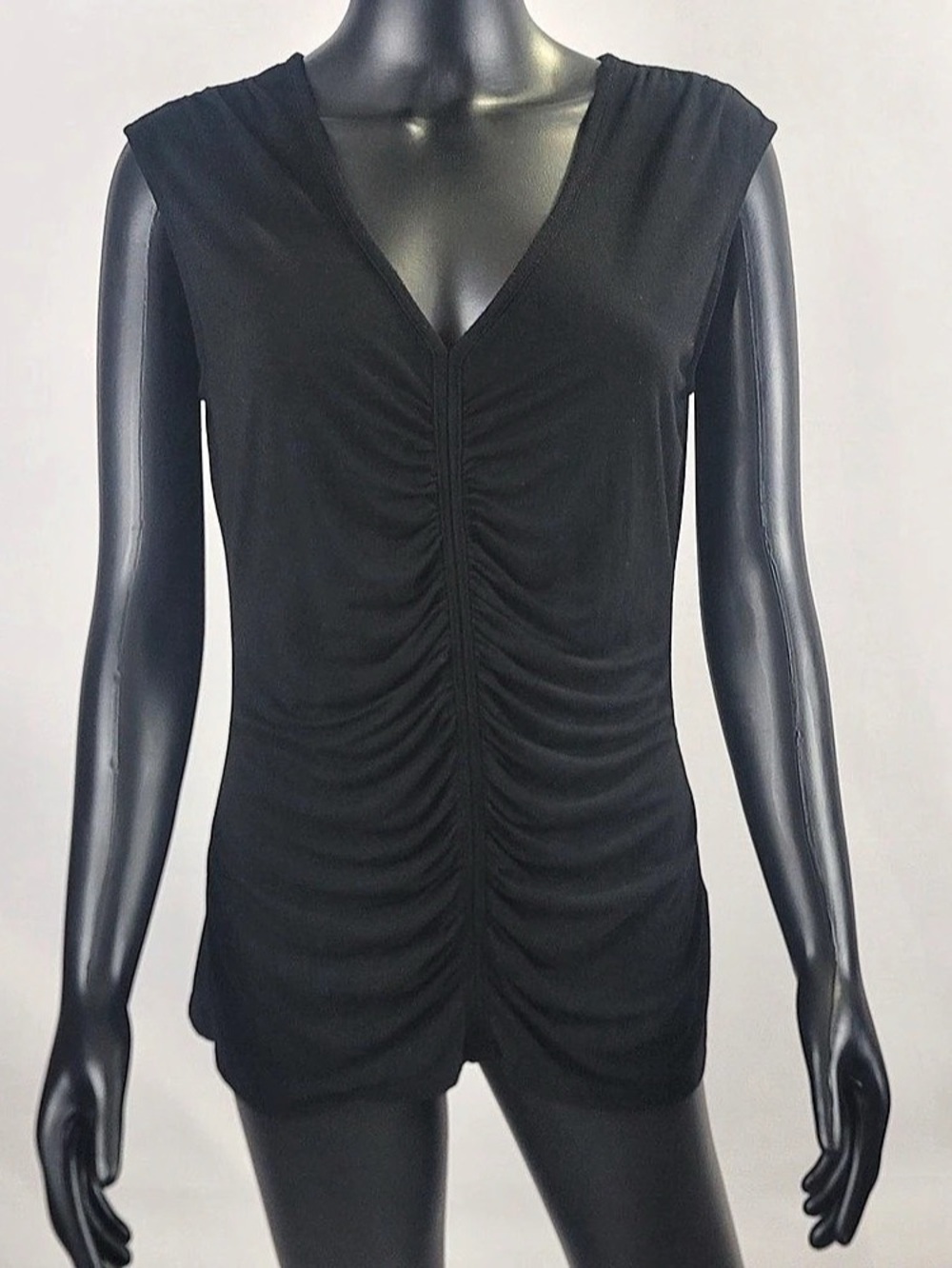 White House Black Market Ruched V-Neck Top in Black Size Medium